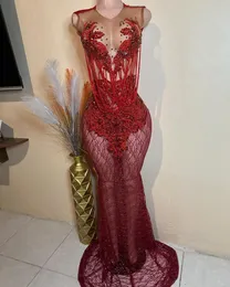 Femmes superbe robe de bal rouge avec séquestration 2024 Robes de fête de sirène scintillante Tassel vestidos de gala