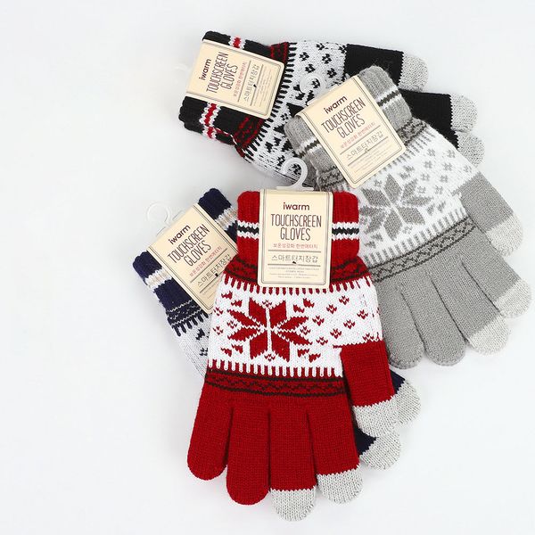 Guantes de punto con patrón de copo de nieve para mujer, guantes de dedo cálidos de Color puro, manopla de moda de otoño e invierno, cachemira para regalo de Navidad