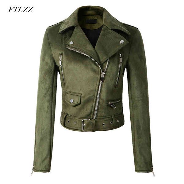 Chaquetas de piel sintética de gamuza para mujer Otoño Invierno abrigo de moto para mujer negro verde amarillo Biker Outwear 210423