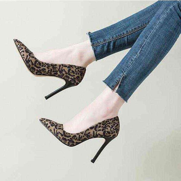 Femmes Daim Léopard Talons Hauts Bout Pointu Côté Ouvert À La Mode Sexy Stiletto Chaussures Simples Dames Robe Chaussures Talons Femmes Pompes G220527