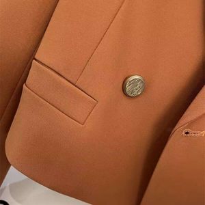 Vrouwen passen bij bedrijfsstijl losse formele kantoorjas vaste kleur afslag kraag met dubbele rijen jas dames kleding