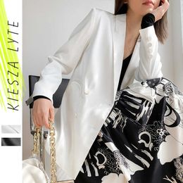 Vrouwen pak jas designer knoppen satijn zijdeachtig voor lente herfst zwart wit blazer s office lady 210608