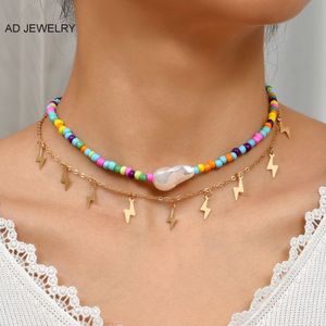 Collier de perles de disque d'argile polymère coloré de style plage d'été pour femmes
