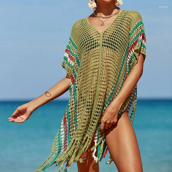 Mujeres Summer Beach Wear Cover-Ups 2024 Boho Rainbow Swimsuit Swimsuit Vestido Cubra de bikini Blusa para Grils