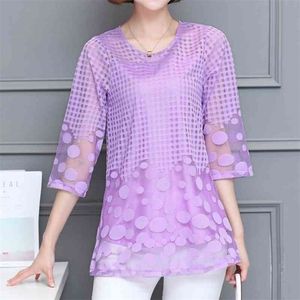 Blusas de verano para Mujer, blusas de gasa para Mujer, Camisas de moda para Mujer de talla grande M-5XL, blusas de encaje blanco rosa púrpura 11E 210326