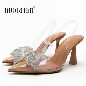 Femmes Summer Bow Slingback Pompes Fashion Lady Transparent High Heels Sandales Elegant Pointed Toe 2023 240403