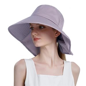 Chapeau de seau d'été pour femmes avec un trou de queue dame Protection solaire casquette de randonnée cou châle large bord couvre-chef pour la plage en plein air 240309