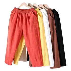 Mujer Verano Casual Suelto Harem Cintura Elástica Algodón Lino Pantalones Noveno Pantalones