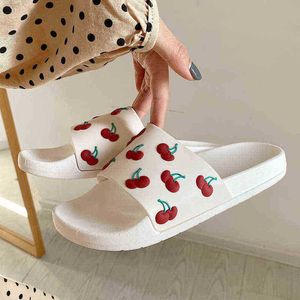 Femmes Summer Cherry Pantoufles Dames Pu Soft Slides Intérieur Maison Salle De Bain Chaussures Antidérapantes En Plein Air Casual Plage Appel Chaussures J220716