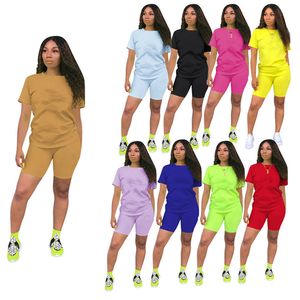 Vêtements d'été pour femmes shorts à manches courtes tenues 2 pièces ensemble vêtements de sport jogging sport costume sweat mode solide T-shirt + short klw0558