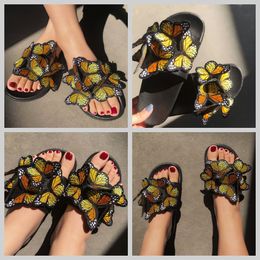 Pantoufles papillon tridimensionnelles brodées artisanales d'été pour femmes, sandales GAI, talon à la mode, niche brodée eva 36-41, 2024