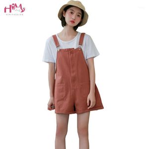 Femmes été Denim combinaisons décontracté taille haute Jeans barboteuse Ulzzang combishorts mode Orange lâche salopette Shorts pour dames femmes Romp