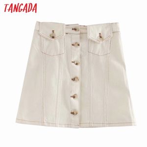 Femmes été Denim blanc jupes Faldas Mujer boutons Style français femme Mini jupe 6P17 210416