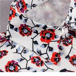 Mujeres Verano Desmontable Cuello Falso Vintage Rose Flor Impreso Botón Abajo Solapa Decorativa Media Blusa Tops jlllRa