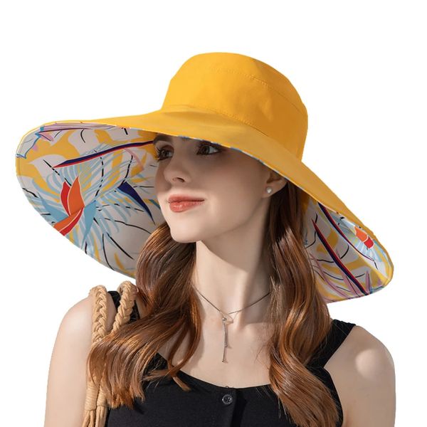 Mujeres Summer de altura ancha de doble cara Sol Protección Sun Beach Beach Lady Outdoor Elegant Sunscreen Headgear al por mayor 240430