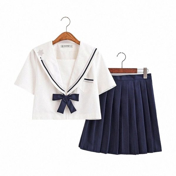 Femmes Summer Dr Set Japonais JK Preppy Style Sailor School Uniforme Filles BowTie Broderie Court Crop Top Mini Jupe z7Cy #