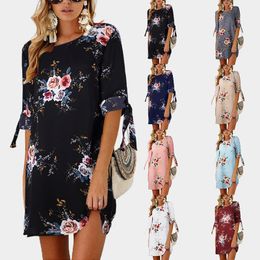 Vrouwen zomerjurk boho stijl bloemen print chiffon strand jurk tuniek sundress losse mini feestjurk vestidos plus size 5XL 210419