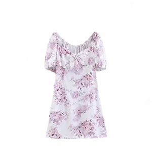 Femmes robe d'été elegan vintage floral plage Sexy à manches courtes en mousseline de soie fête vêtements coréens mini vestidos 210521