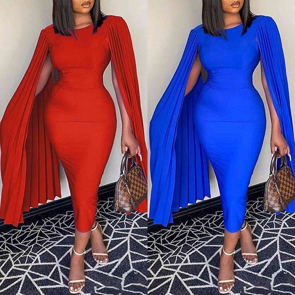 Vestido de verano de las mujeres Midi Sexy Bodycon Dress Red Blue Plus Size Elegant Prom Wedding Evening Party Dress 210422