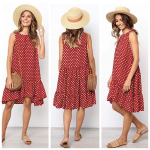 Vrouwen zomerjurk zwangere vrouw polka dot chiffon mouwloze strand mini casual losse zonsondergang vestidos kraamjurk 240319