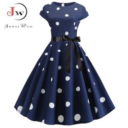 Vrouwen zomerjurk vintage bloemenprint Rockabilly jurk gewaad femme sundress vestidos plus size polka dot party jurk 210608