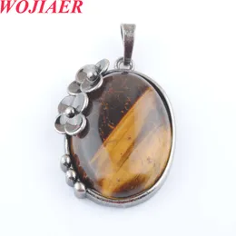 Femmes été oeuf ovale forme pendentif naturel oeil de tigre pierre cristal breloques fleur pour tour de cou bijoux accessoires BO911