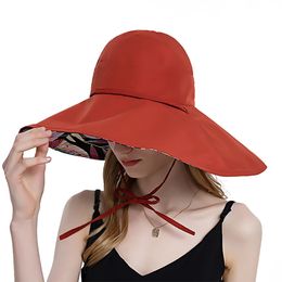 Femmes Summer Elegant Bucket Hat With Ponytail Hole Lady Doubledated Sun Protection Cap femelle Femme Outdoor Place Wide Brim Headgear 240410