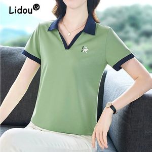 Vrouwen zomer mode hoogwaardige polo shirts casual contrast kleur korte mouw tees 3d letter sport jogger pullover tops 240409
