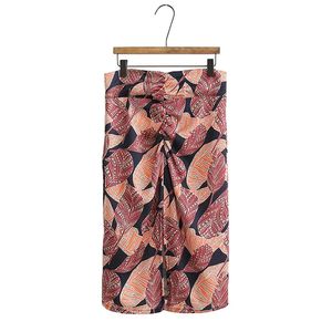 Faldas de tubo a la moda de verano para mujer, estilo lazo estampado, falda dividida hasta la rodilla, ropa delgada elegante Vintage para mujer 210513