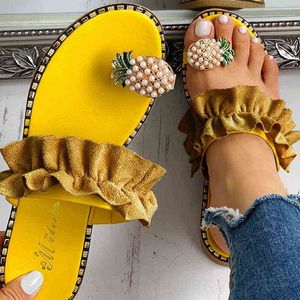 Vrouwen Zomer Platte Sandalen 2021 Pearl Hawaiian Slip op Flip Flops Pineapple Seaside Beach Slides Casual Schoenen Dames Slippers Nieuwe Y220221