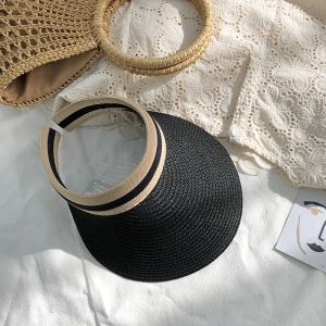 Vrouwen zomerhoed buitenzon beschermende paardenstaart stro hoed gezicht transparante vizier cap handgemaakte natuurlijke raffia lente zon vizier