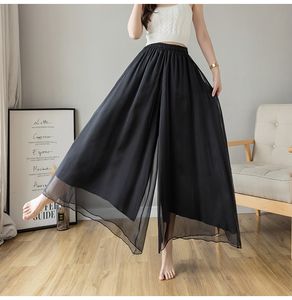 Vrouwen zomer hoge elastische taille vaste kleur chiffon wijd been los palazzo negen desinger broek culottes smlxl