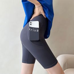 Femmes d'été haute taille élastique avec poche yoga sports roulant cinquième pantalon desinger shorts mlxl