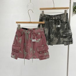 Mujeres Summer High Winist A-Line Titing Titing Patrón de estampado Patrón de impresión Jeans Pockets Cargo Falda corta Smlxl