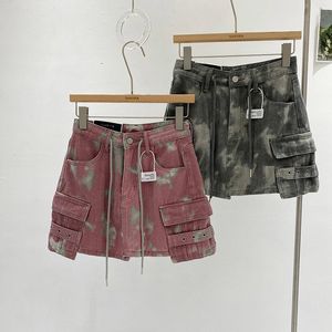 Femmes Summer High Taies A-Line Tie Dying Camouflage Print Pattern Denim Jeans POCHETS BARGO COURT