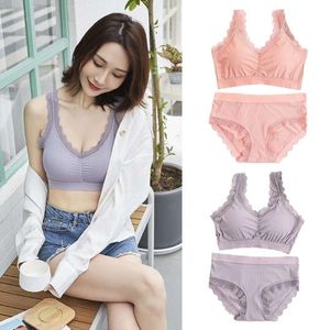 Conjunto de ropa interior deportiva acanalada de seda de hielo de verano para mujer, ribete de encaje festoneado, sujetador acolchado sin aros, calzoncillos, lencería de Fitness, conjuntos de sujetadores