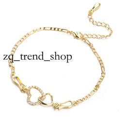 Vrouwen Summer Sieraden 18K Geel Gold vergulde CZ Double Hearts Anklet Chain armband voor meisjes vrouwen voor bruiloftsfeest 79