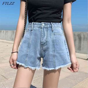 Vrouwen zomer losse hoge taille gat effen kleur jeans shorts vintage vrouw plus size 5XL wide been Bue denim 210430