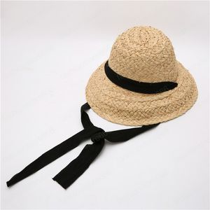 Vrouwen zomer natuurlijke raffia stro hoed meisje mode lint panama brede rand zon hoeden vakantie reizen strand cap zonnebrandcrème
