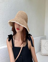 Vrouwen Zomer Outdoor Straw Hat Vacation Strand Casual Caps Solid Color Foldable Sun Cap Lace Wide Brim Hats8103981