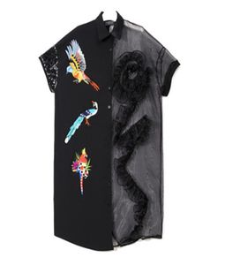 Femmes Summer Plus Taille Black Organza Shirt Robe Half Mancheve Floral Patches Lady Masuald Midi Party Club Vestidos3410178