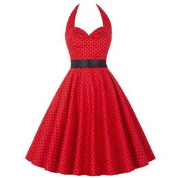 Mujeres verano lunares vestido vintage moda fiesta oficina dama 50s 60s rockabilly big swing halter ropa túnica vestidos 230808