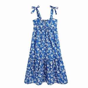 Femmes Summer Print Tank Robe Sans Manches Plissée Biw Cravate Taille Haute Femme Élégante Casual Robes Lâches Robes 210513