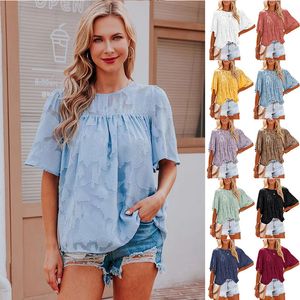 Vrouwen Zomer Ronde Hals Losse Casual Sweet Doll Pretend Pagoda Sleeve Top Lady Lace Holle Korte Mouw Chiffon T-shirt
