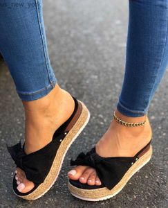 Femmes Sandales D'été À Talons Moyens Sandales Compensées Chaussures Femme Doux Noeuds Papillon Pantoufles Sandalias Mujer Sapato Feminino Plus La Taille 35-43 L230518