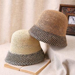 Vrouwen Zomer Zaal Zeer Dome Zon Paper Straw Hat Beach Visser Hoed Po Vacation Wind geweven strohoed 240412