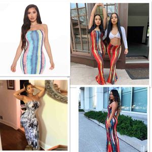 Diseñadores Mujeres vestidos casuales de verano Busto de envoltura sexy Long Falda Fashion Tie Dye Impresión fuera del hombro 2021
