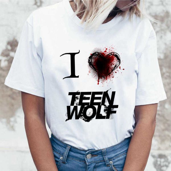 Femmes été chemise Teen Wolf Harajuku T-shirt 90s blanc rétro graphique dessin animé impression T-shirt haut tendance femme X0527