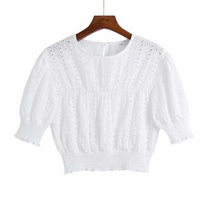 Femmes Summer Blans Blouses Tops Za Shirts O-Leck Hollow Out broderie Femme Femme Casual Sweet Top Blusas 210513