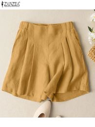 Mujeres pantalones cortos de verano pantalón zanzea elástica cintura alta en color sólido pantalón elegante playa casual holazzo nabo 2024 240510